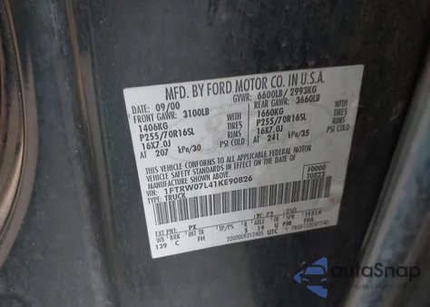 2001 Ford F-150 Harley-Davidson Edition/King Ranch Edition/Lariat/Xlt from USA, damaged, VIN 1FTRW07L41KE90826